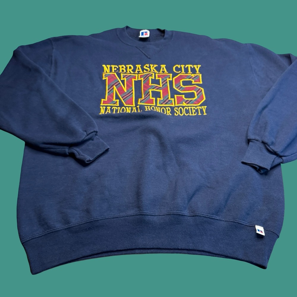 Vintage Nebraska City NHS Sweatshirt XL Navy Blue Russell Athletic USA